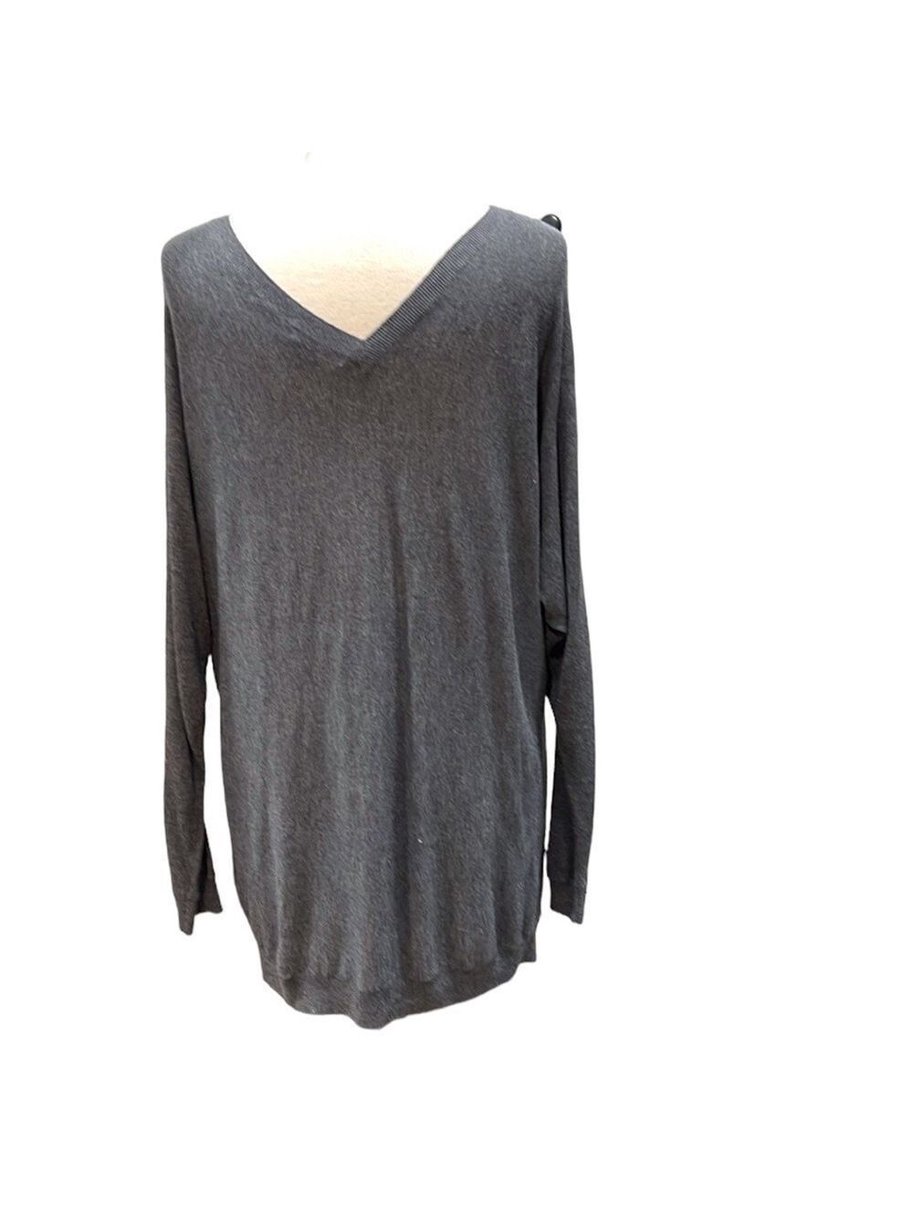 Vince Scoop Neck Vee Back Dolman Sleeve Sweater Longer Length SZ M Charcoal Grey - Picture 2 of 6